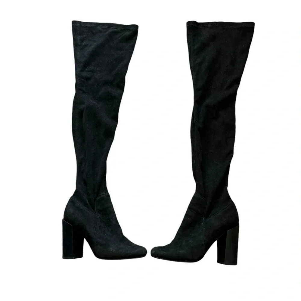 JEFFREY CAMPBELL Perouze Black Over The Knee Suede Heeled Boots